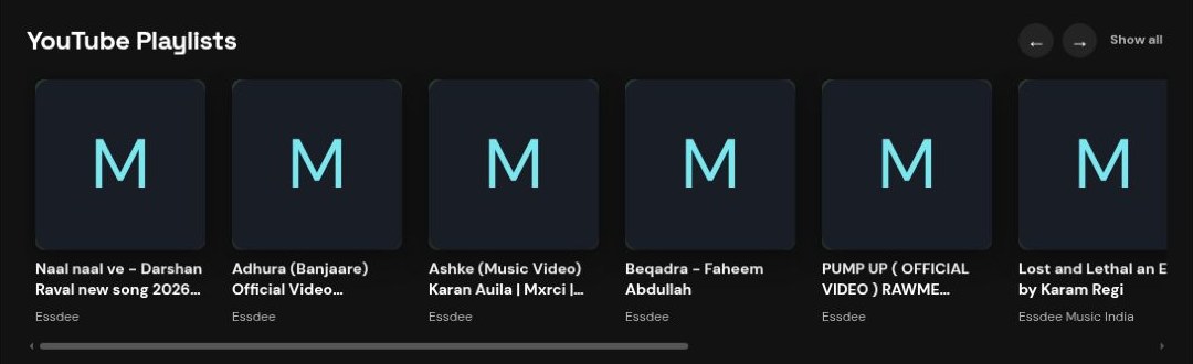 Homepage preview of YouTube Playlists placement