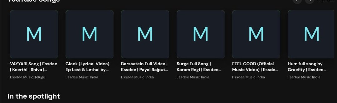 Homepage preview of YouTube Songs placement